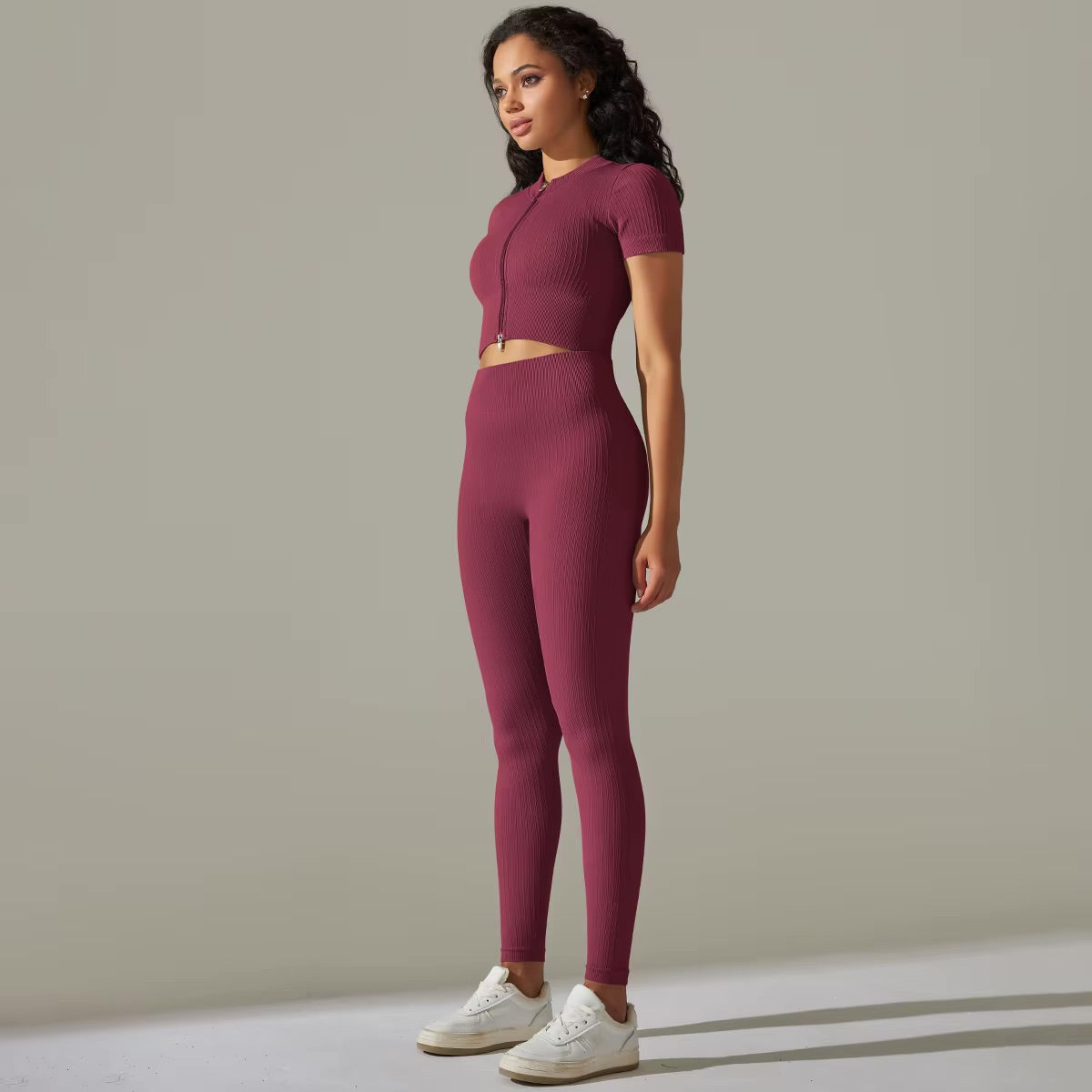 Ensemble top zippé & legging | Bordeau