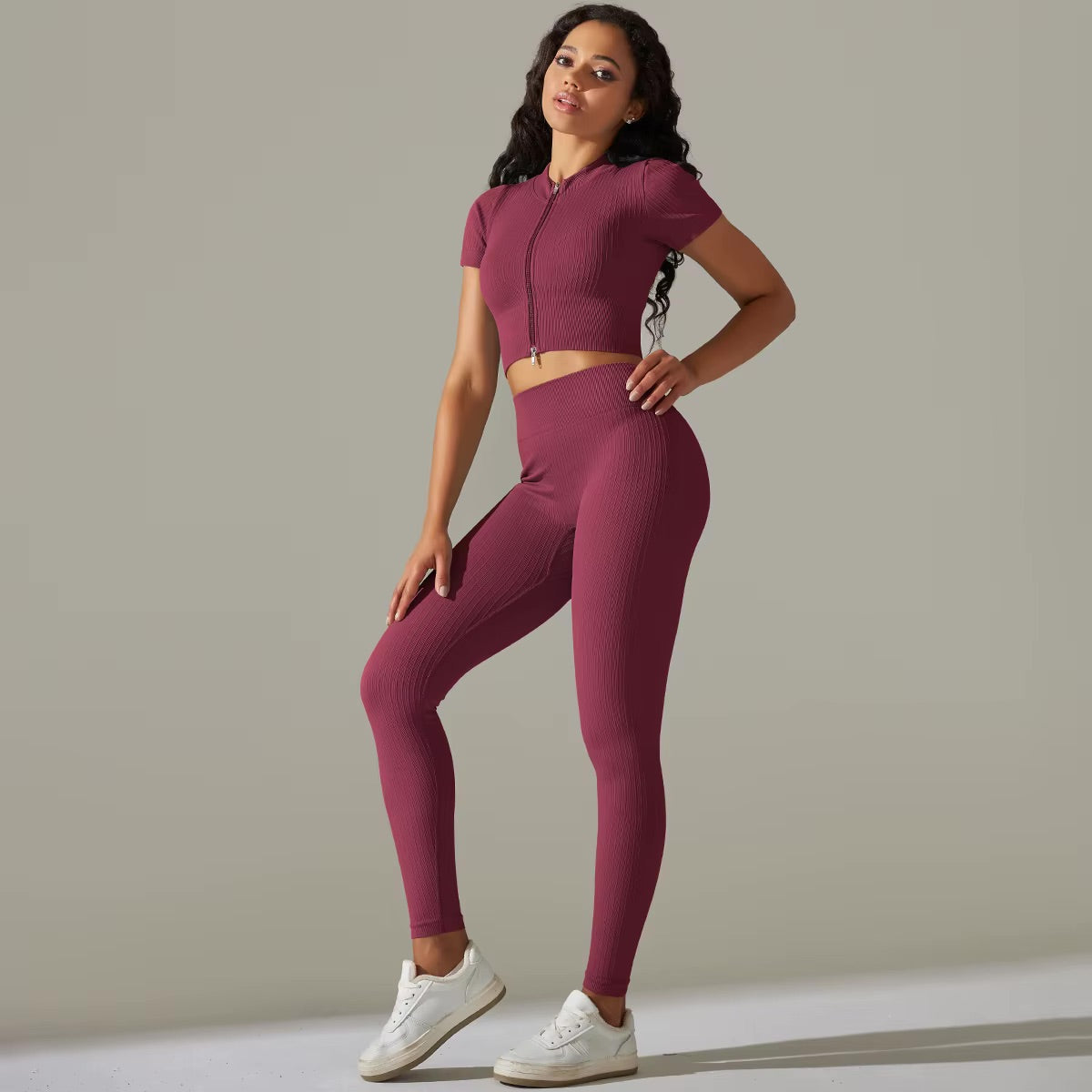Ensemble top zippé & legging | Bordeau