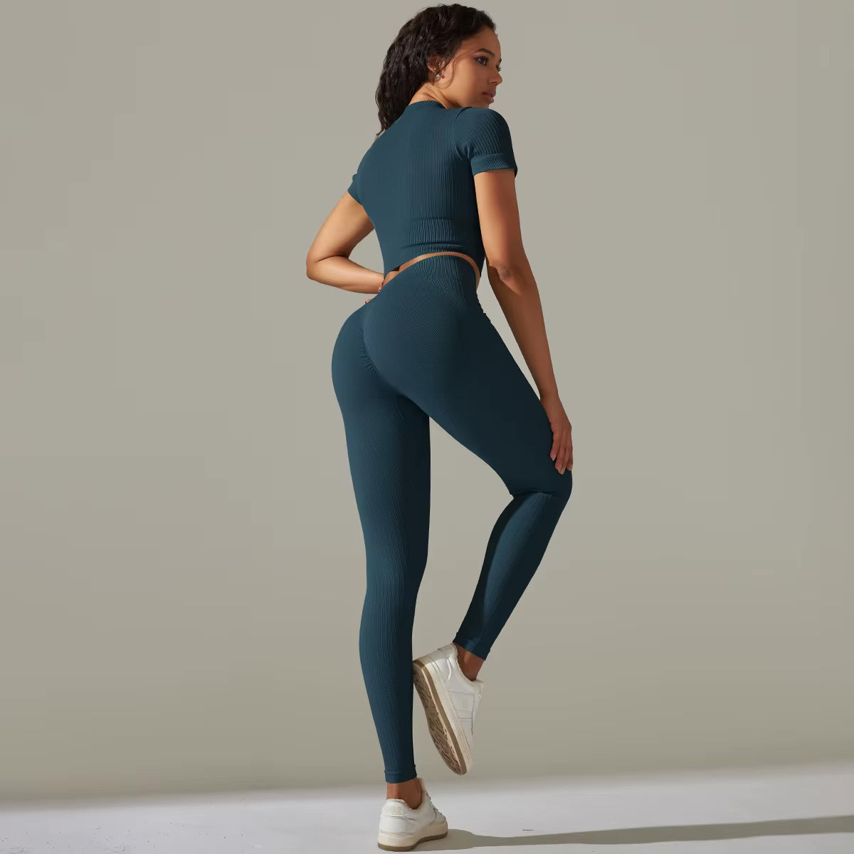 Ensemble top zippé & legging | Bleu canard