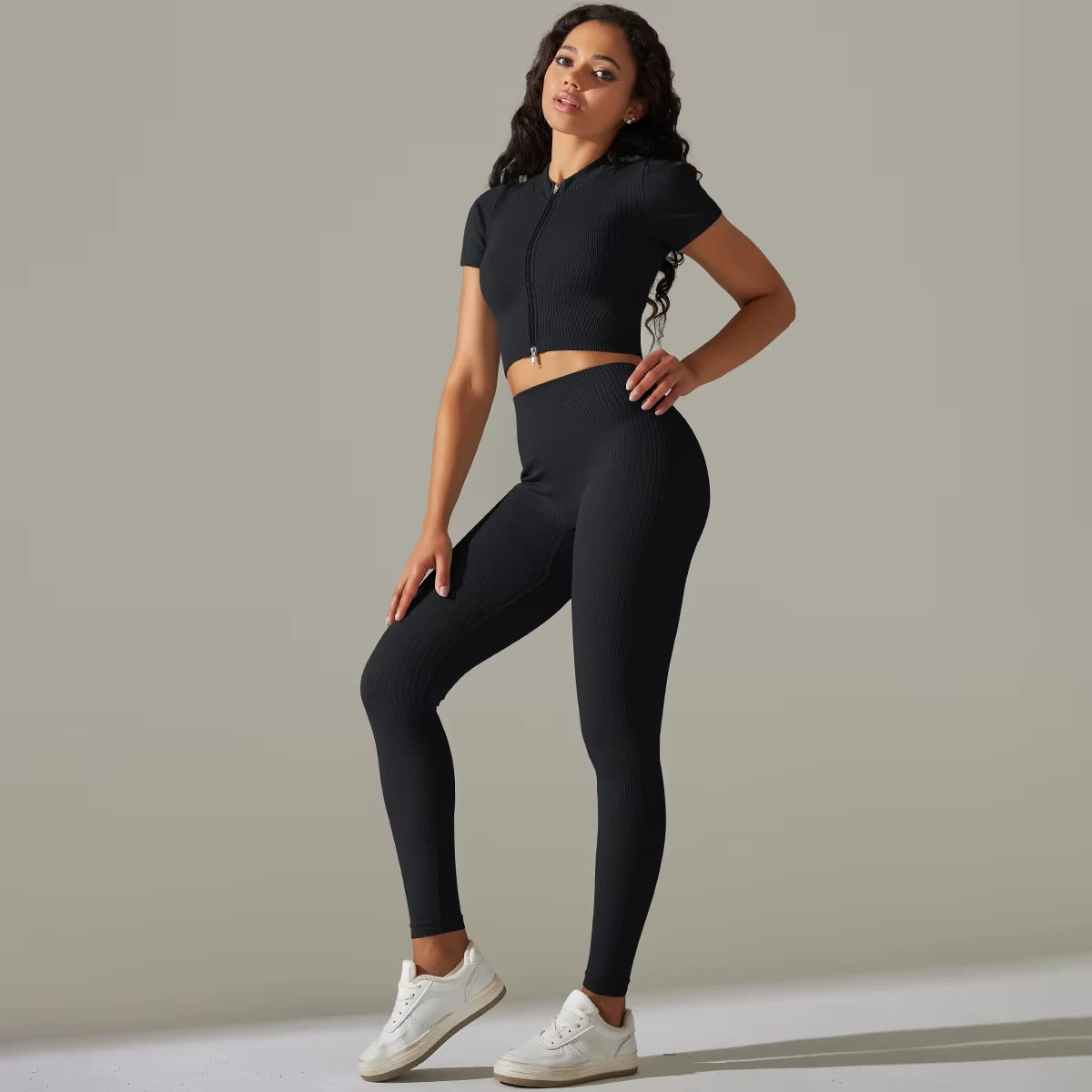 Ensemble top zippé & legging | Noir
