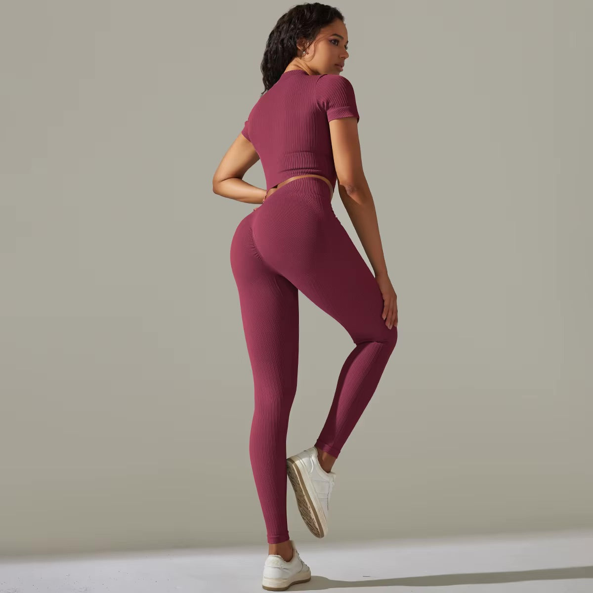 Ensemble top zippé & legging | Bordeau