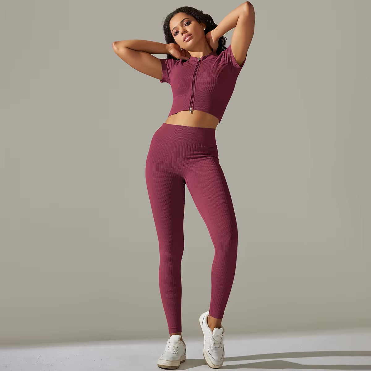 Ensemble top zippé & legging | Bordeau