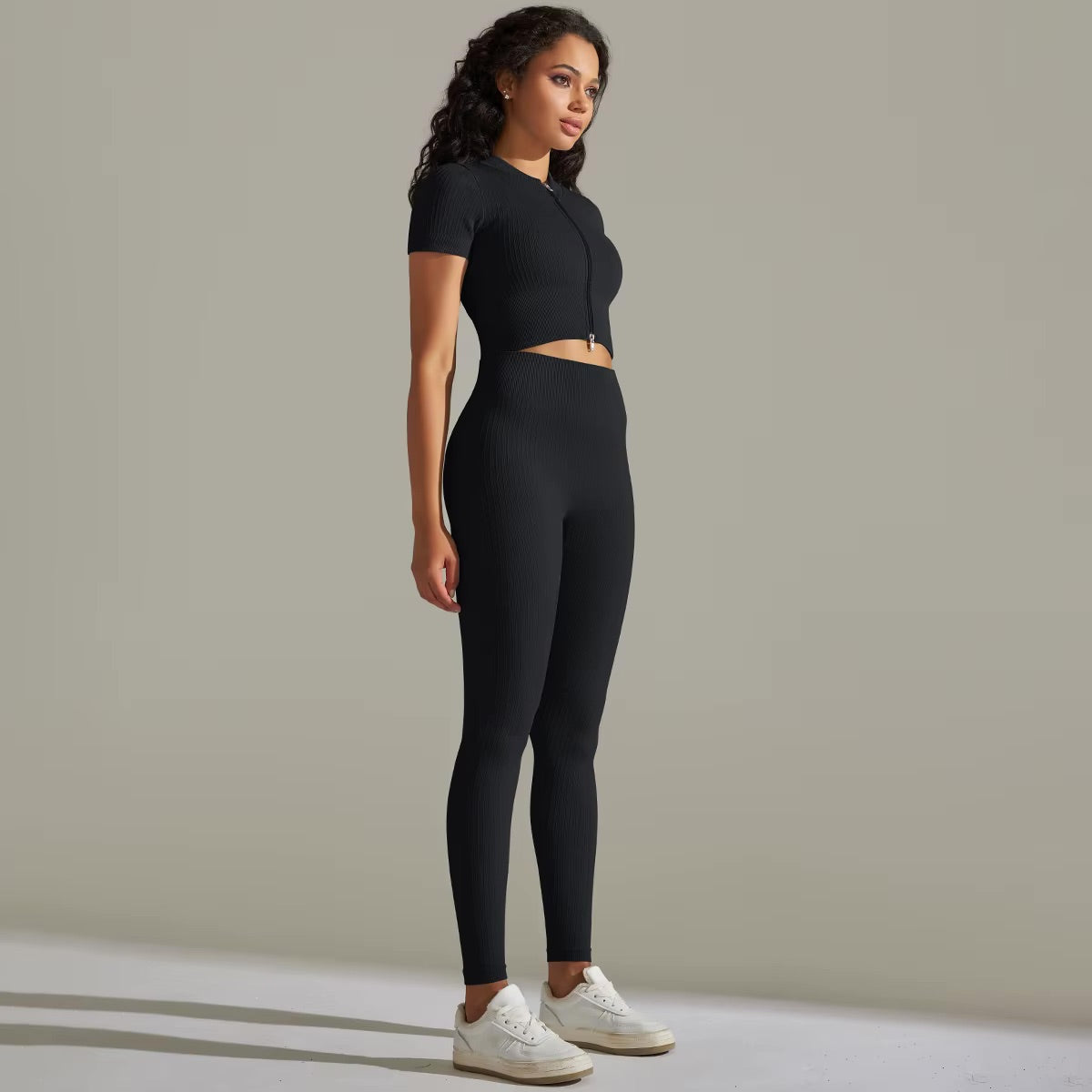 Ensemble top zippé & legging | Noir