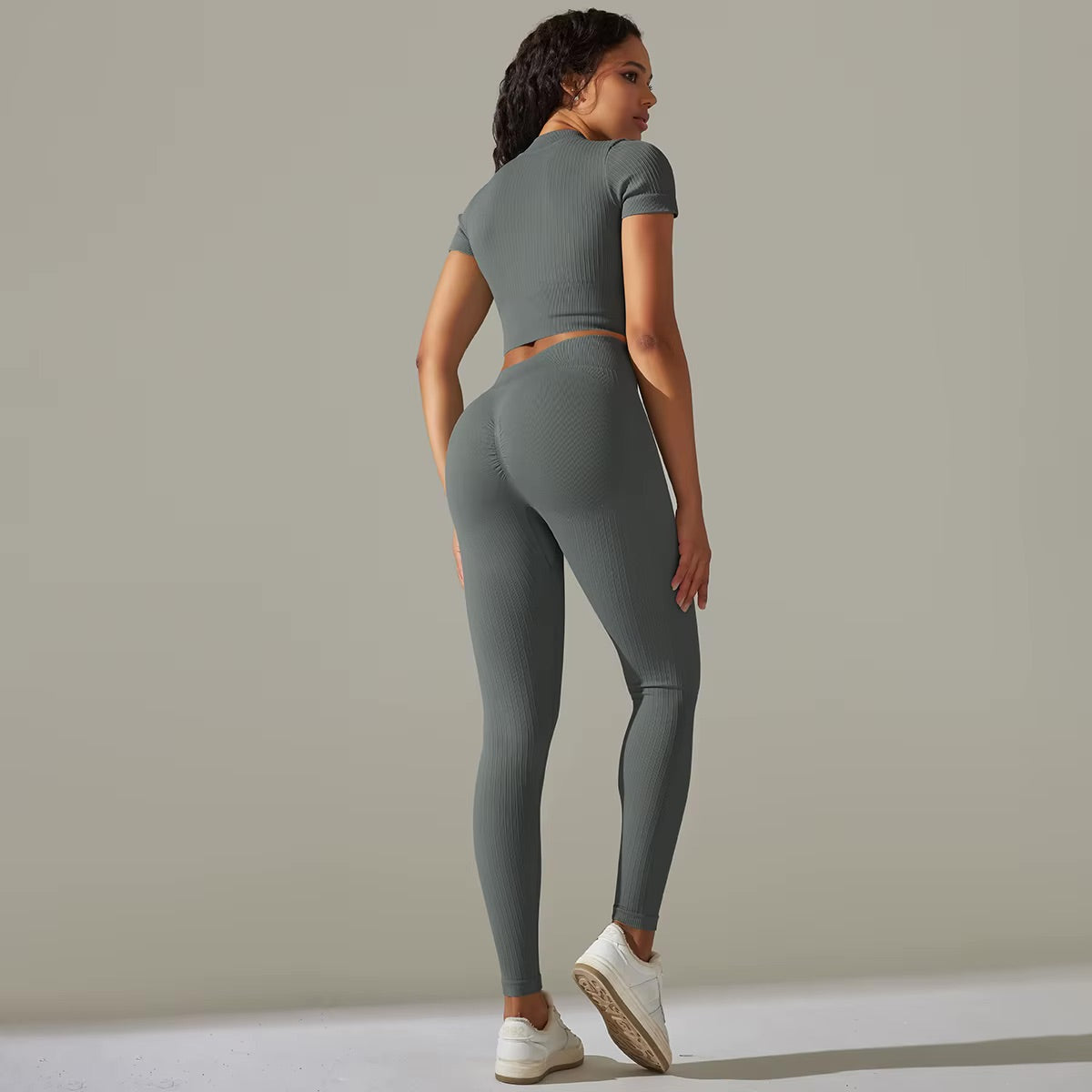 Ensemble top zippé & legging | Gris