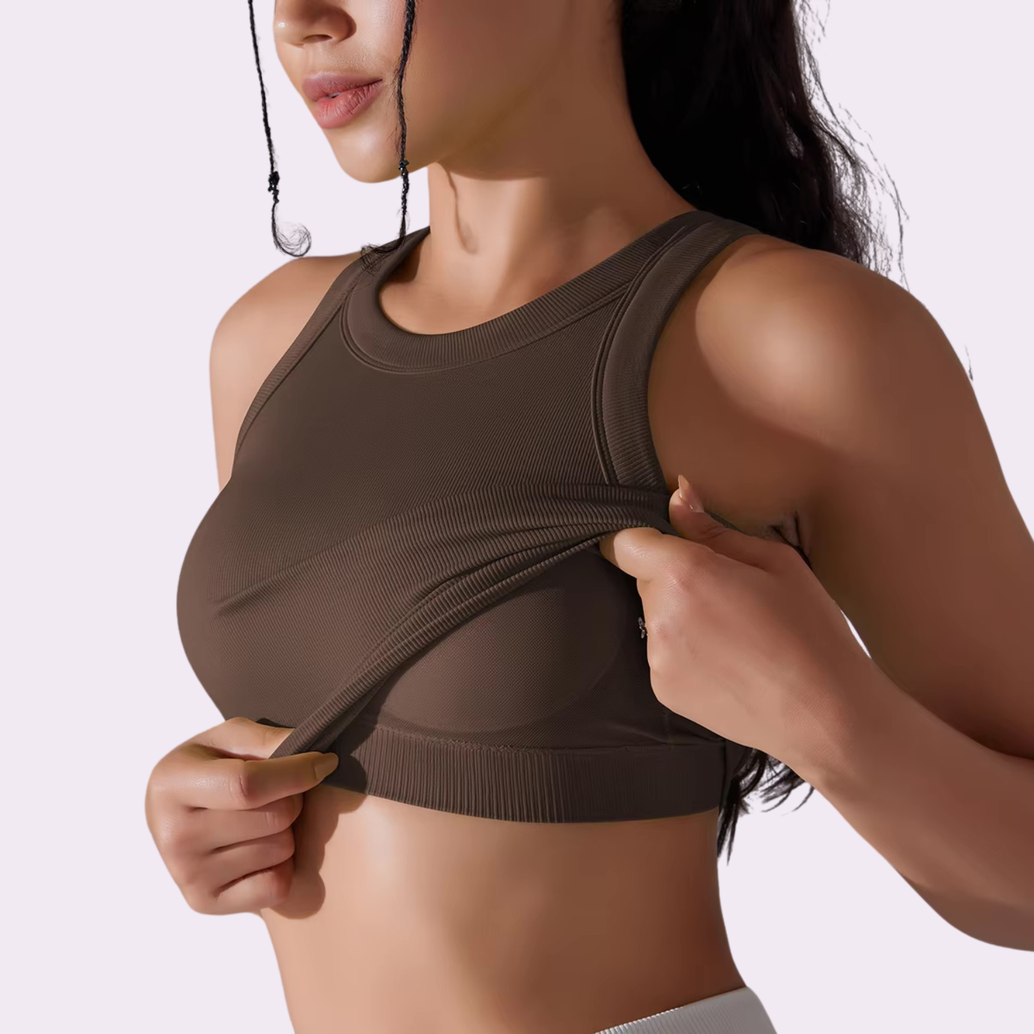 Top court à brassière intégrée | Brun