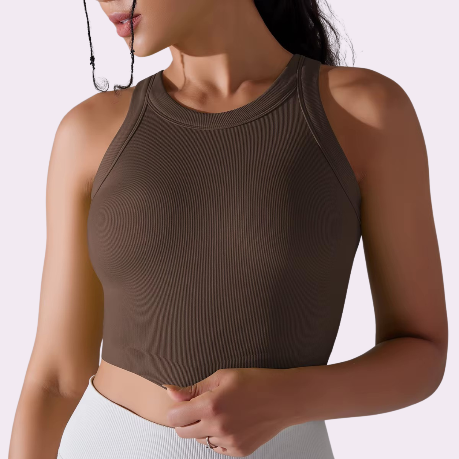 Top court à brassière intégrée | Brun