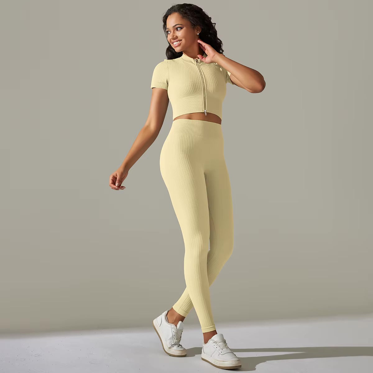 Ensemble top zippé & legging | Jaune