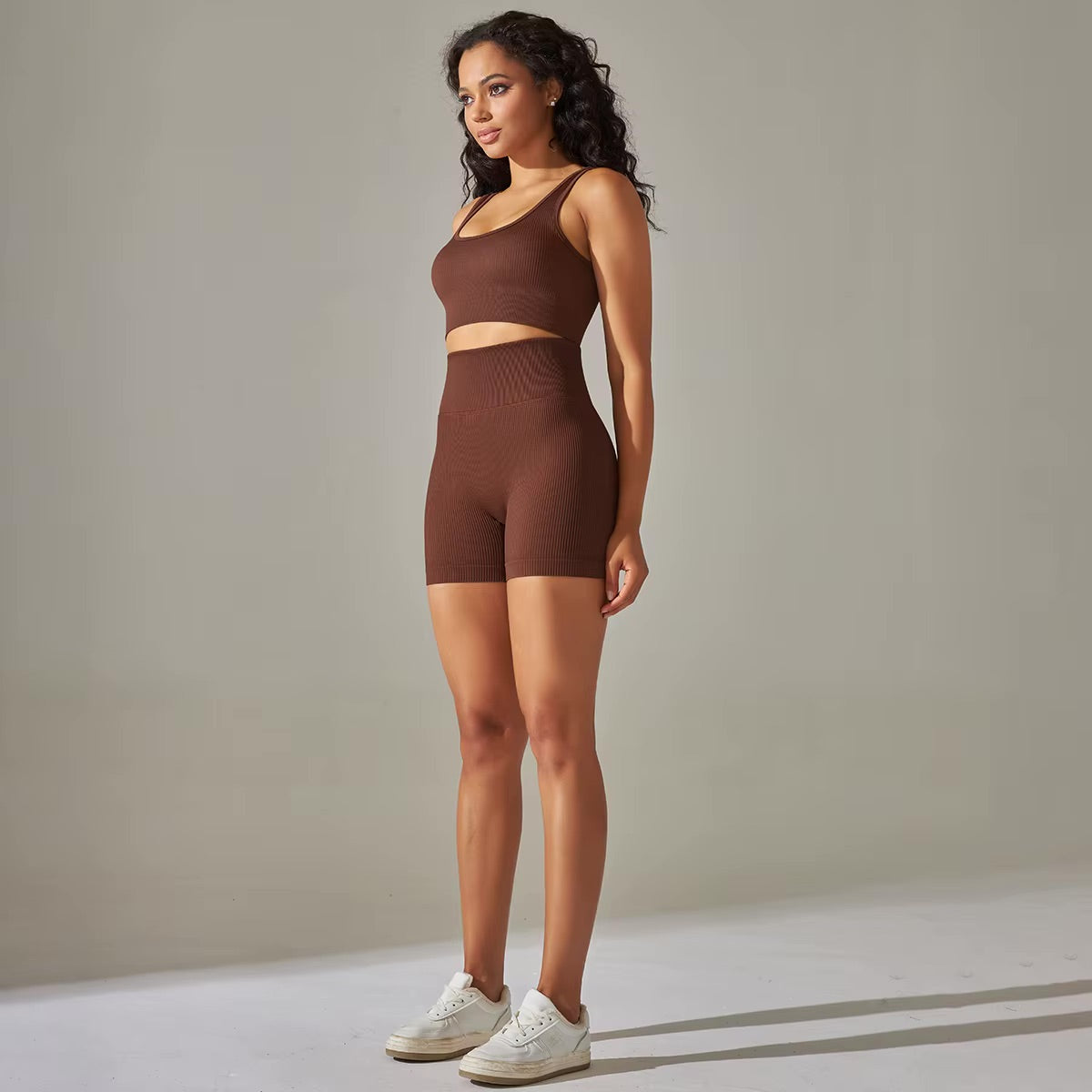 Ensemble brassière cycliste court | Brun