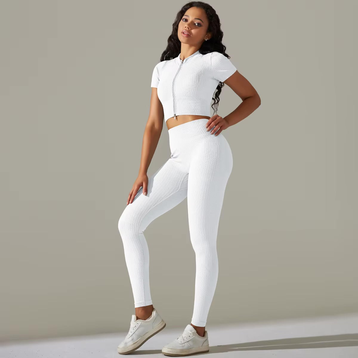 Ensemble top zippé & legging | Blanc