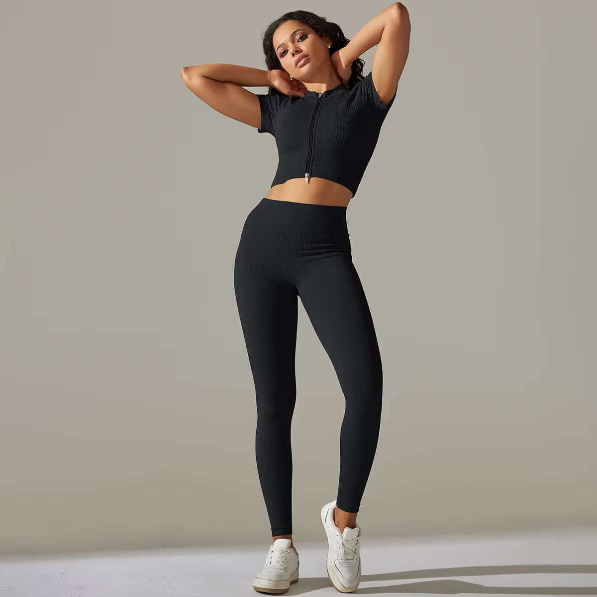 Ensemble top zippé & legging | Noir