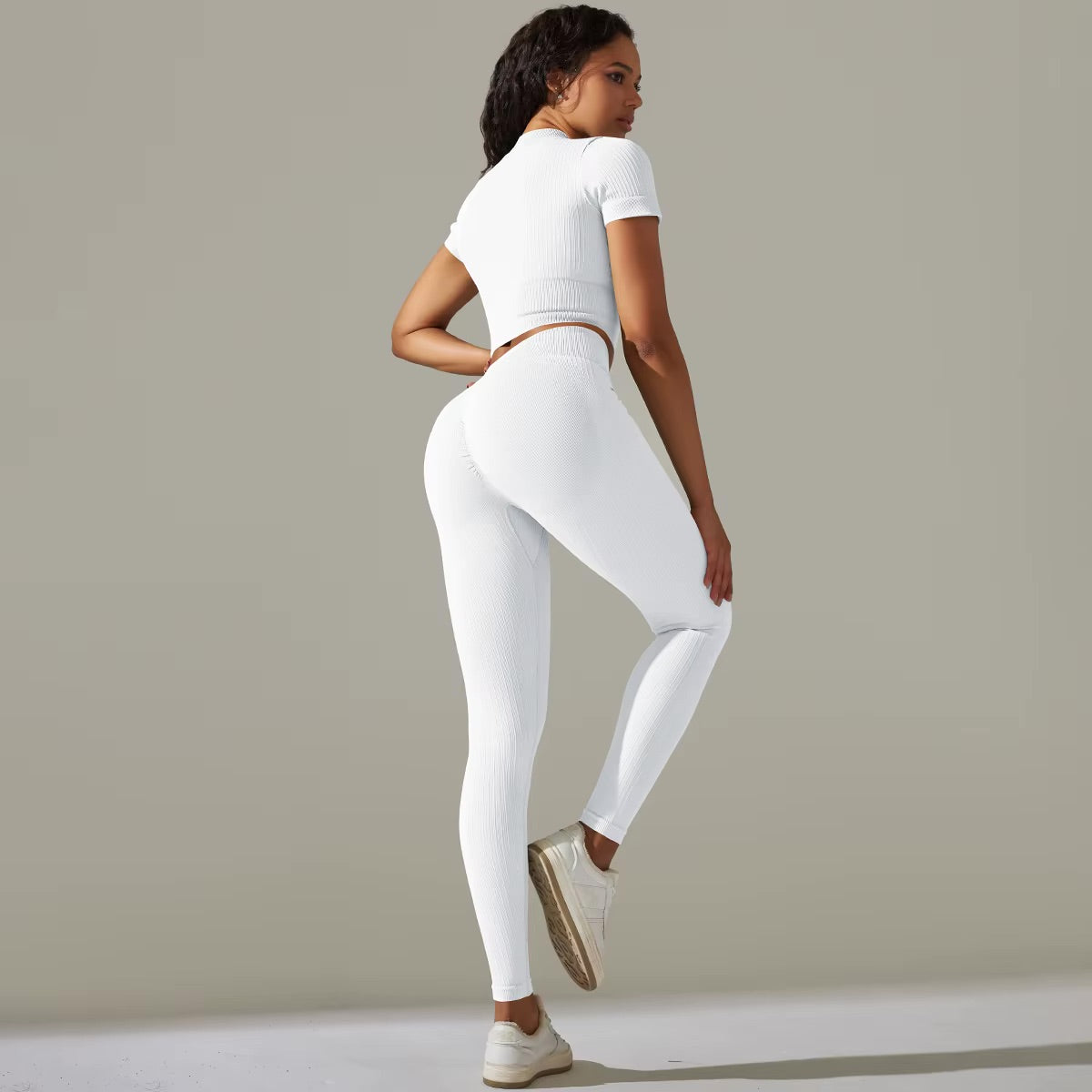 Ensemble top zippé & legging | Blanc