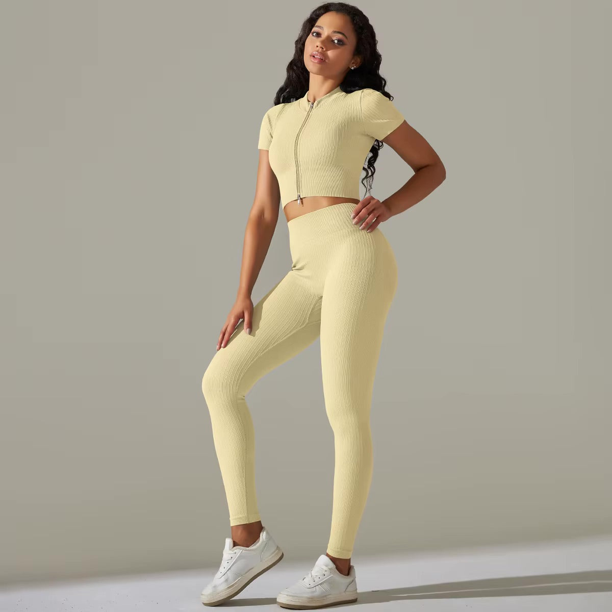 Ensemble top zippé & legging | Jaune