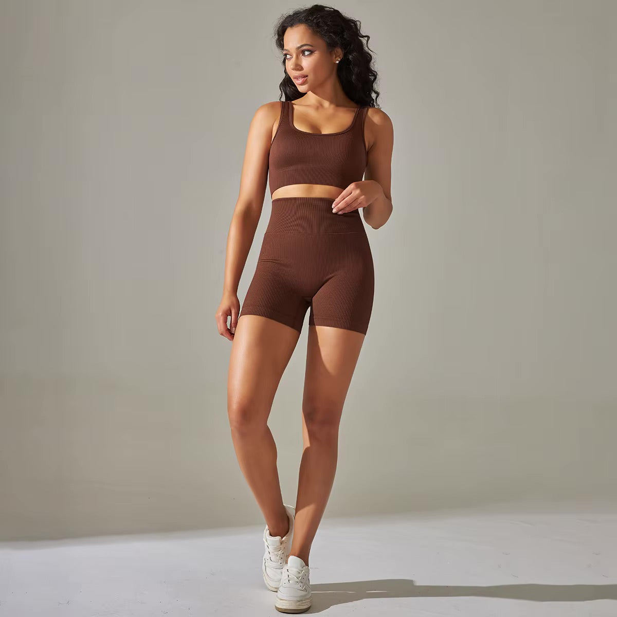 Ensemble brassière cycliste court | Brun