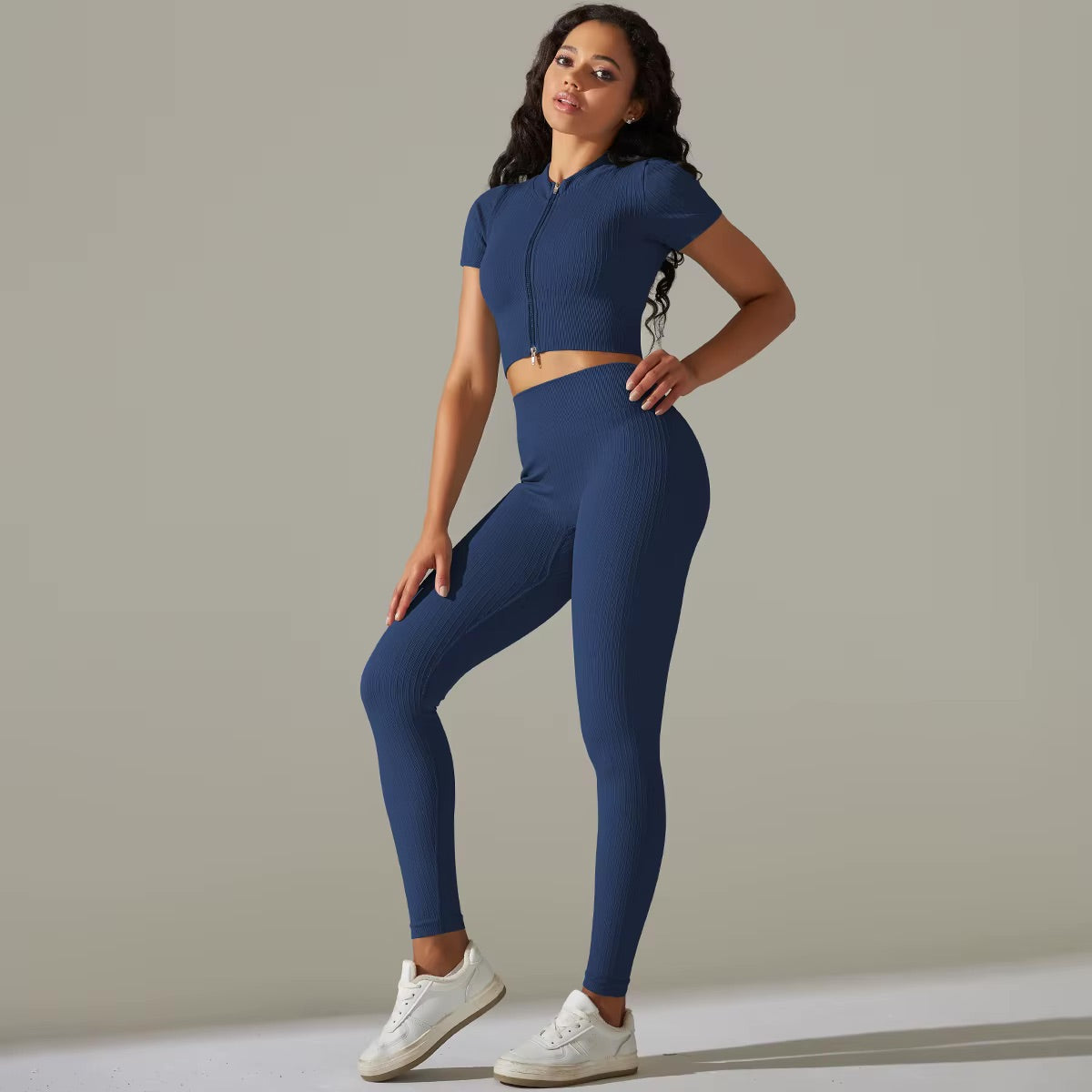 Ensemble top zippé & legging | Bleu