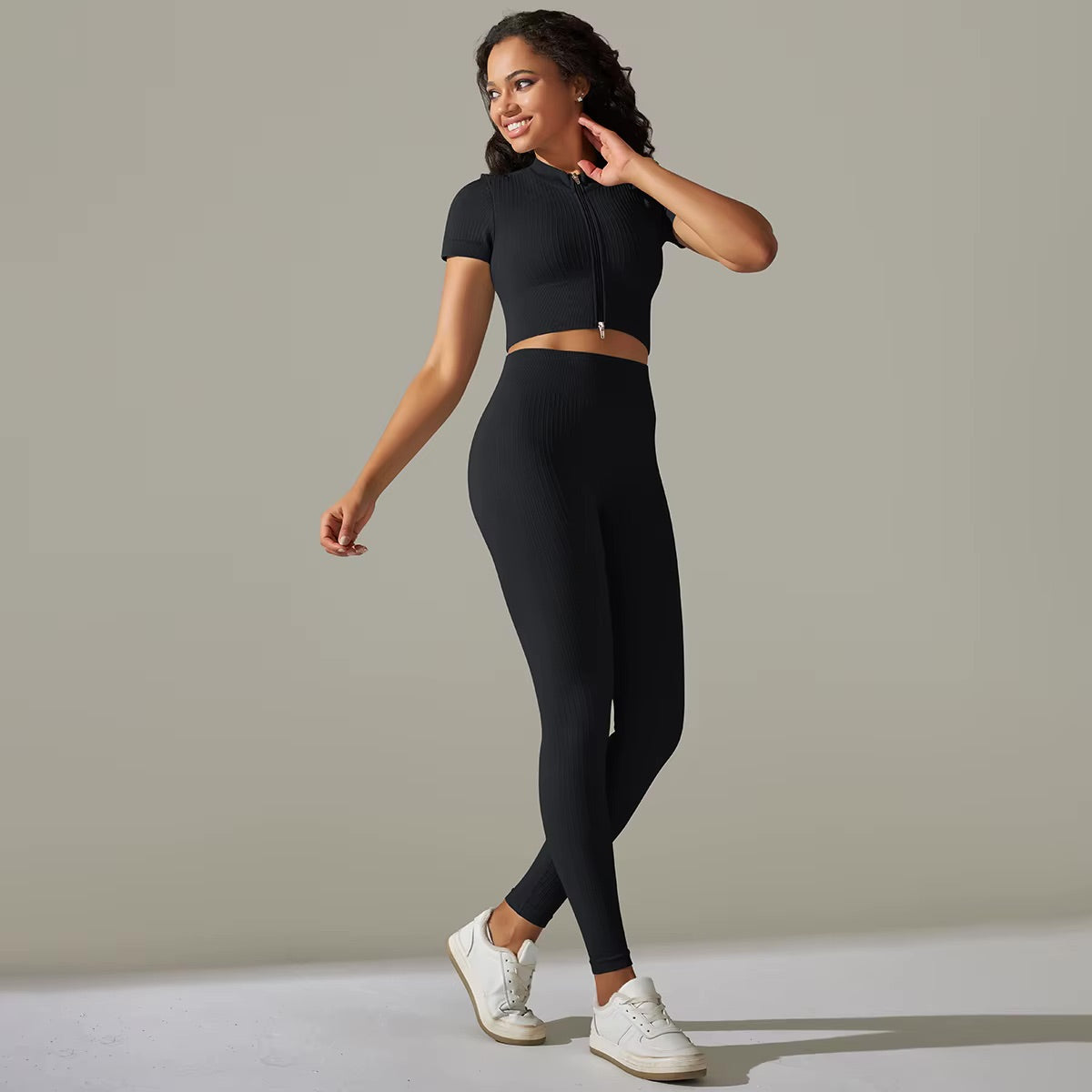 Ensemble top zippé & legging | Noir