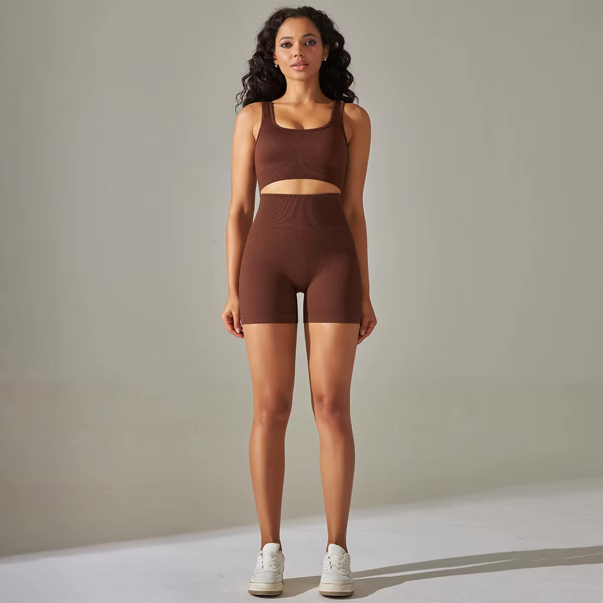 Ensemble brassière cycliste court | Brun