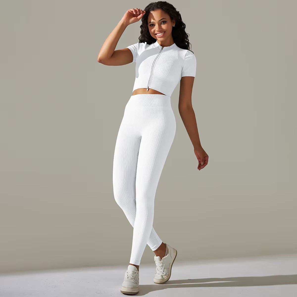 Ensemble top zippé & legging | Blanc