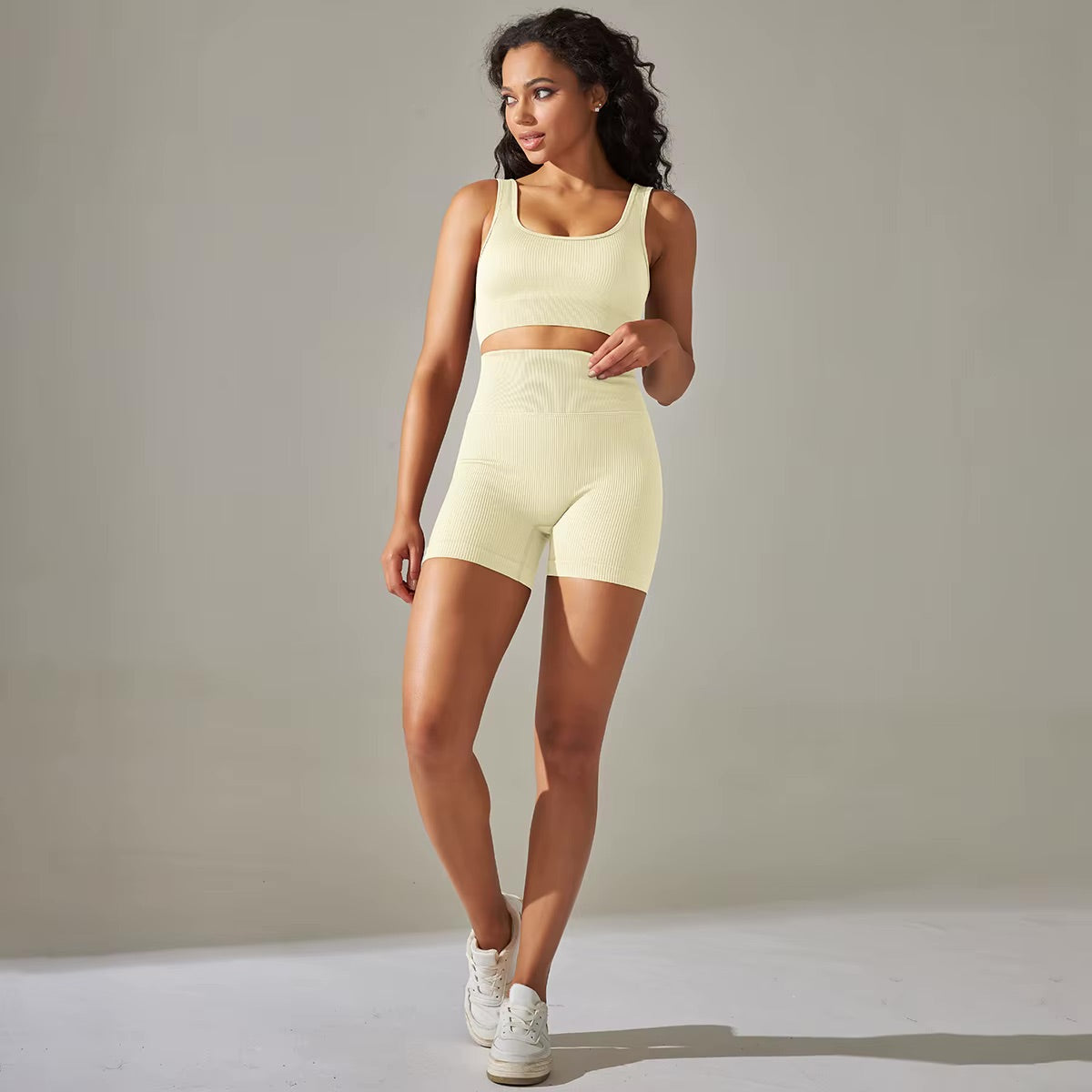 Ensemble brassière cycliste court | Jaune