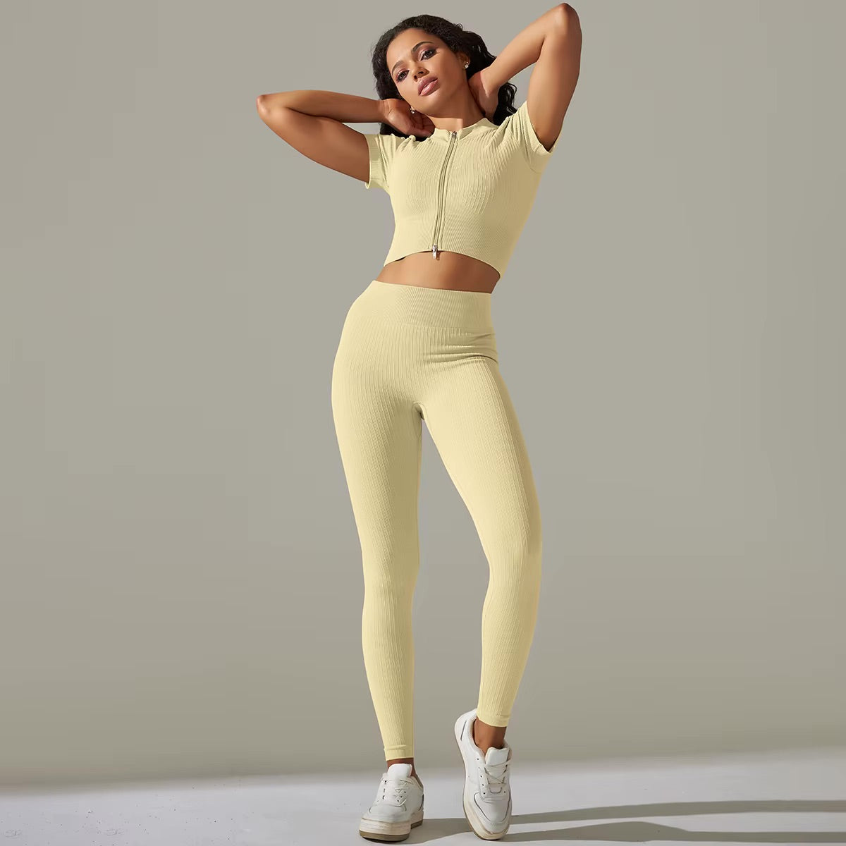 Ensemble top zippé & legging | Jaune