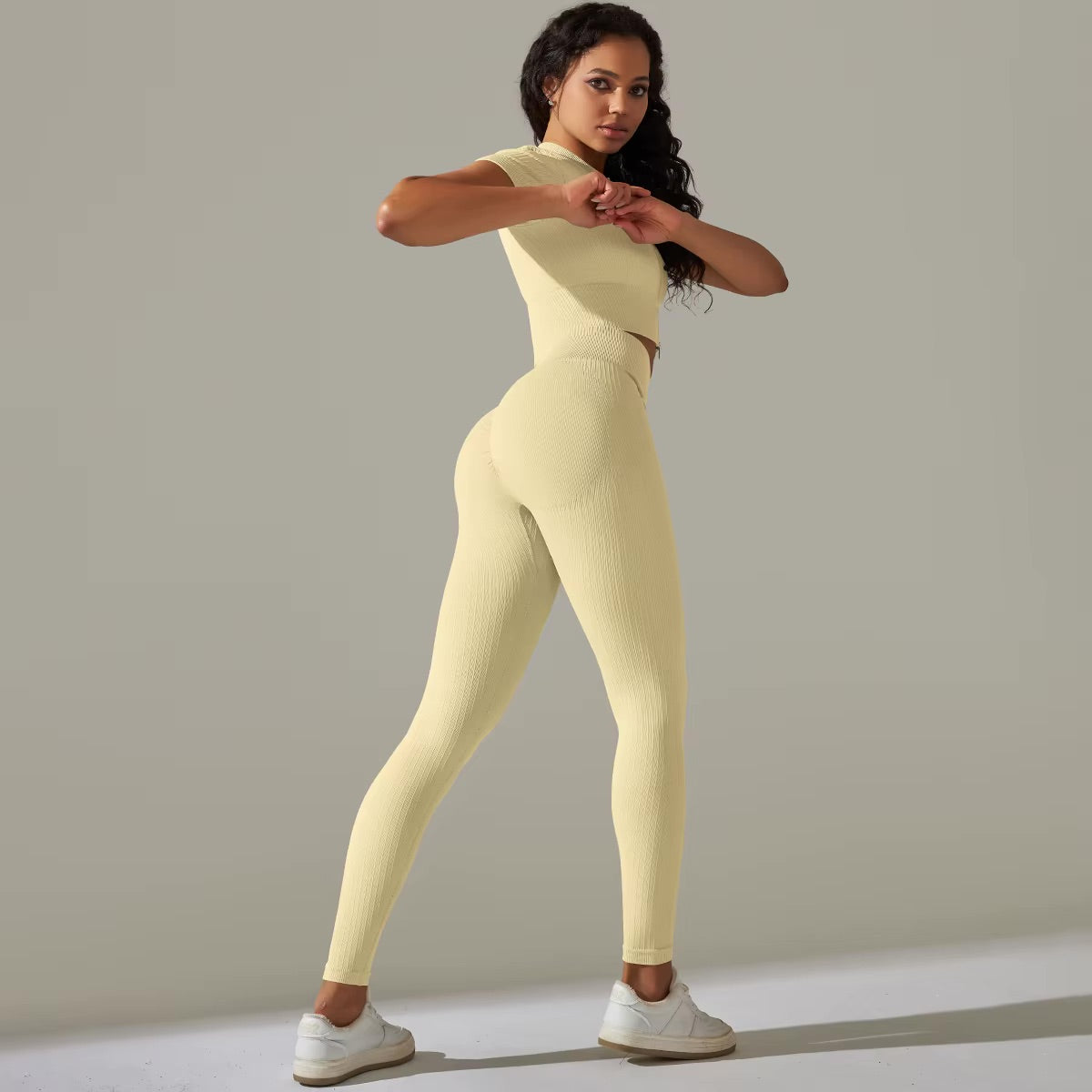 Ensemble top zippé & legging | Jaune