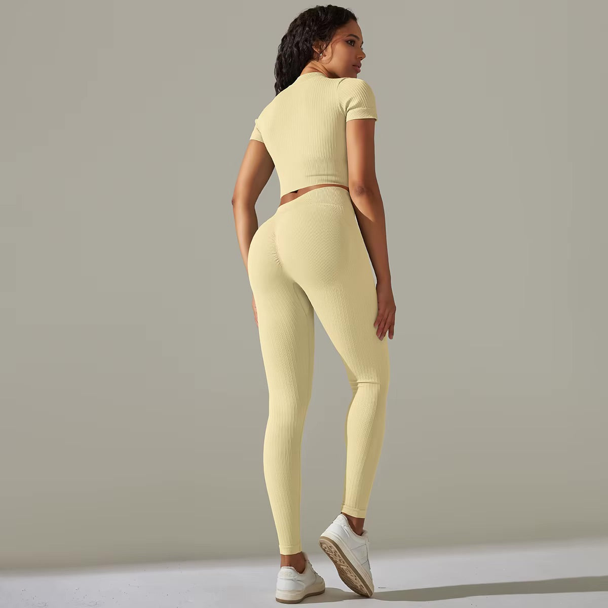 Ensemble top zippé & legging | Jaune