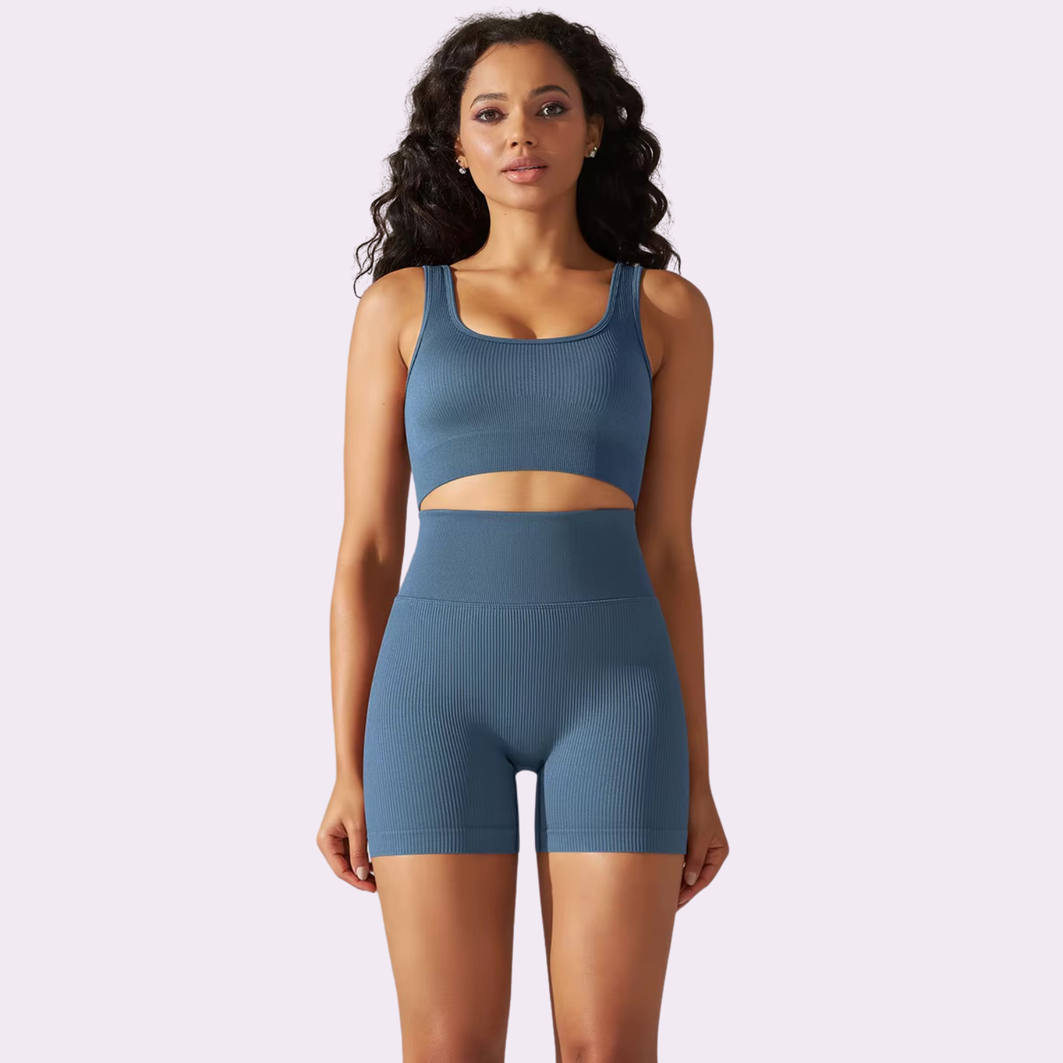 Ensemble brassière cycliste court | Bleu turquin