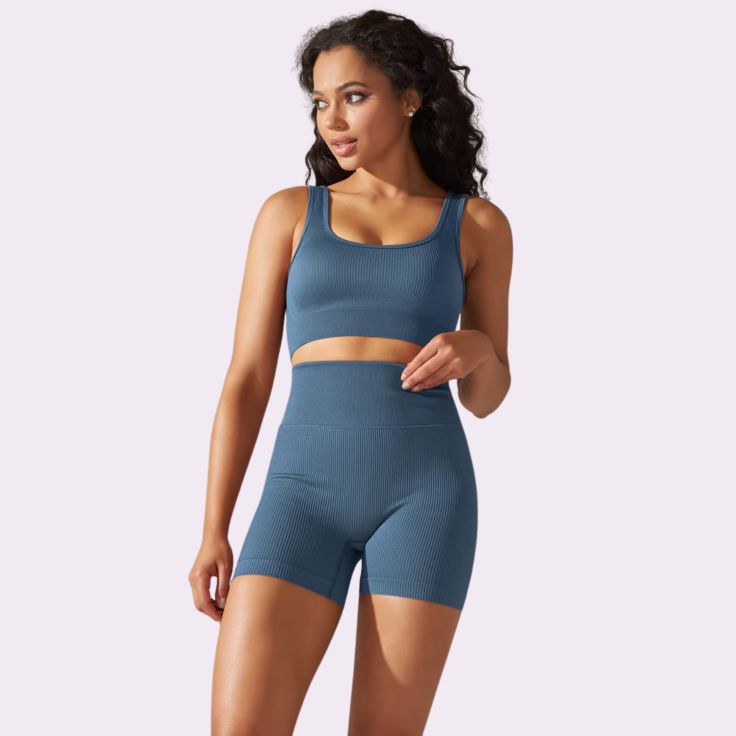 Ensemble brassière cycliste court | Bleu turquin