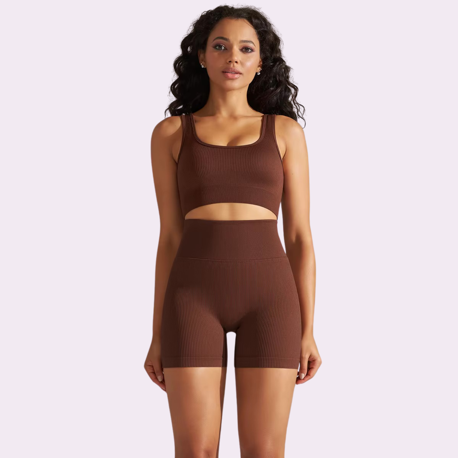 Ensemble brassière cycliste court | Brun