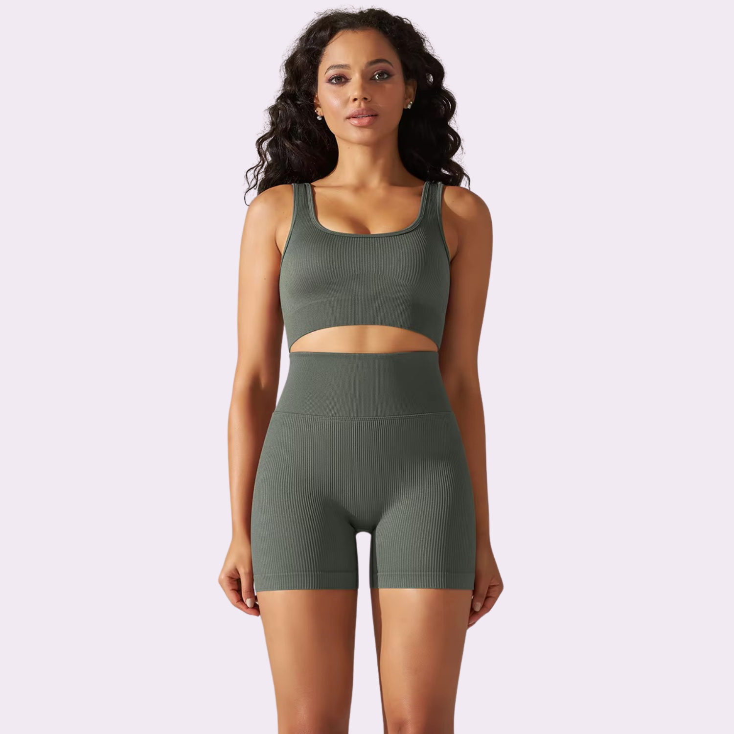 Ensemble brassière cycliste court | Olive