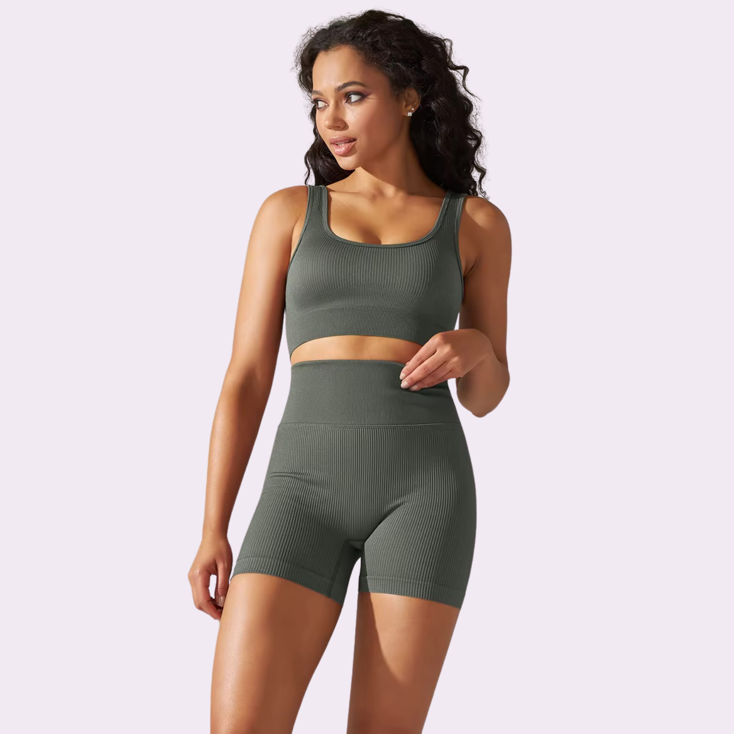 Ensemble brassière cycliste court | Olive