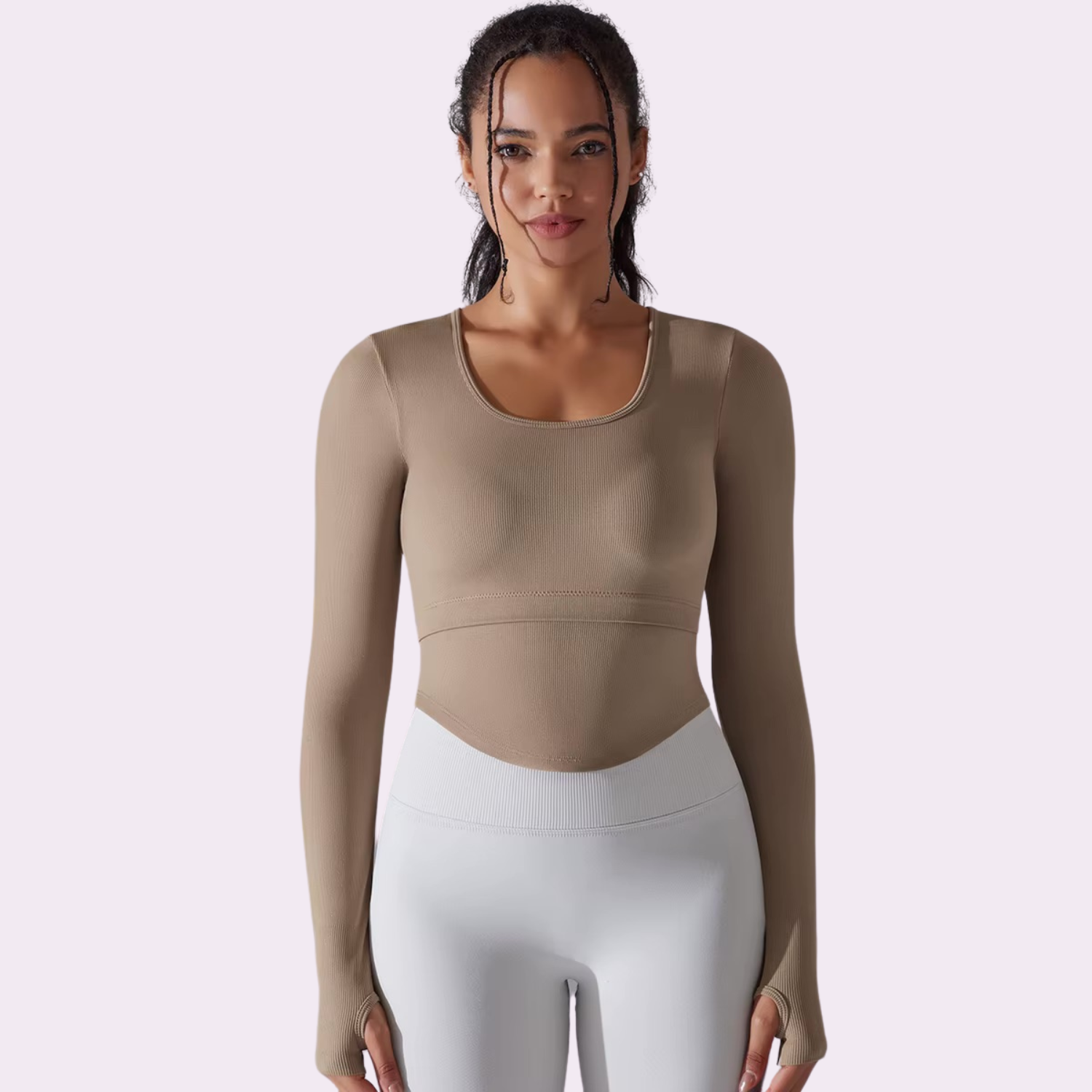 Top manches longues à brassière intégrée | Beige