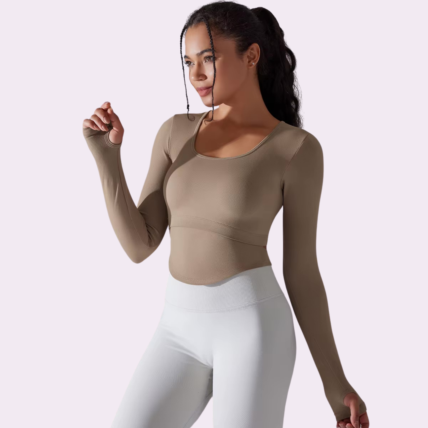 Top manches longues à brassière intégrée | Beige